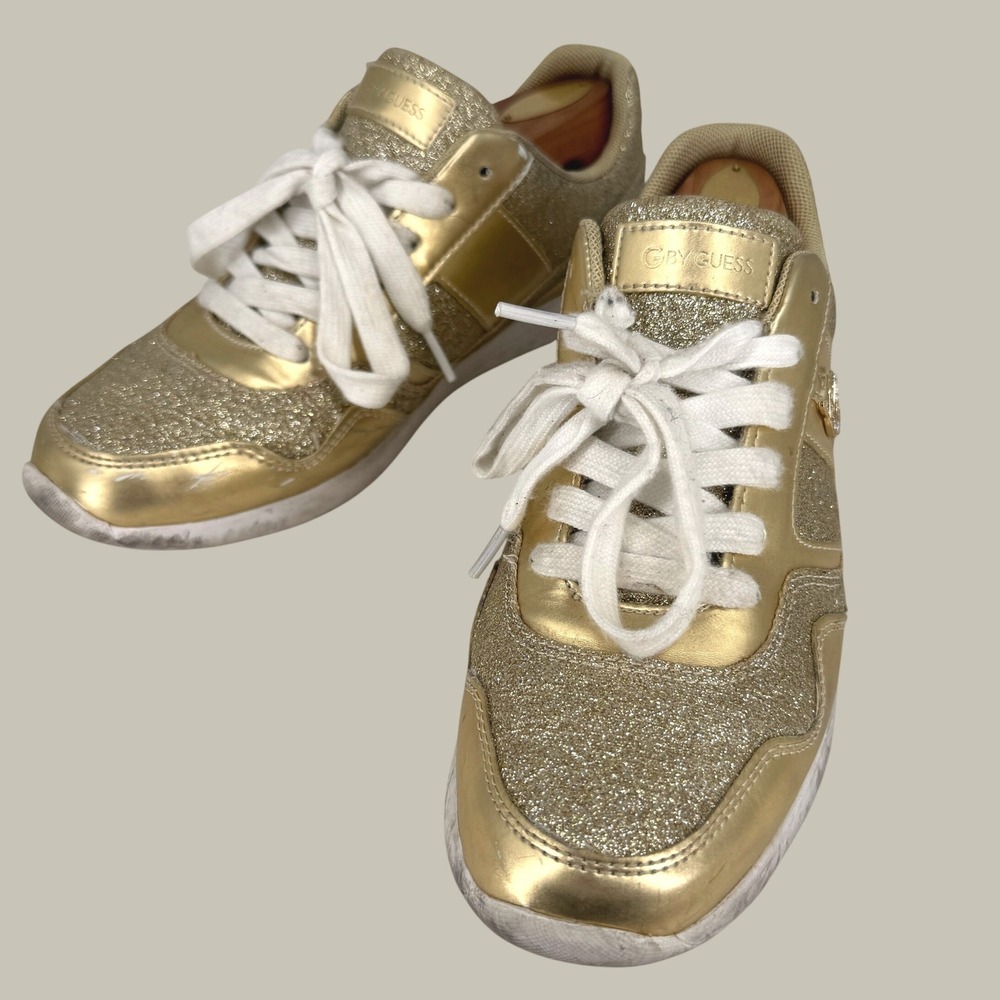 G By Guess Sneakers Women 8.5M Gold Glitter Metallic Low Top GGJIMMY2